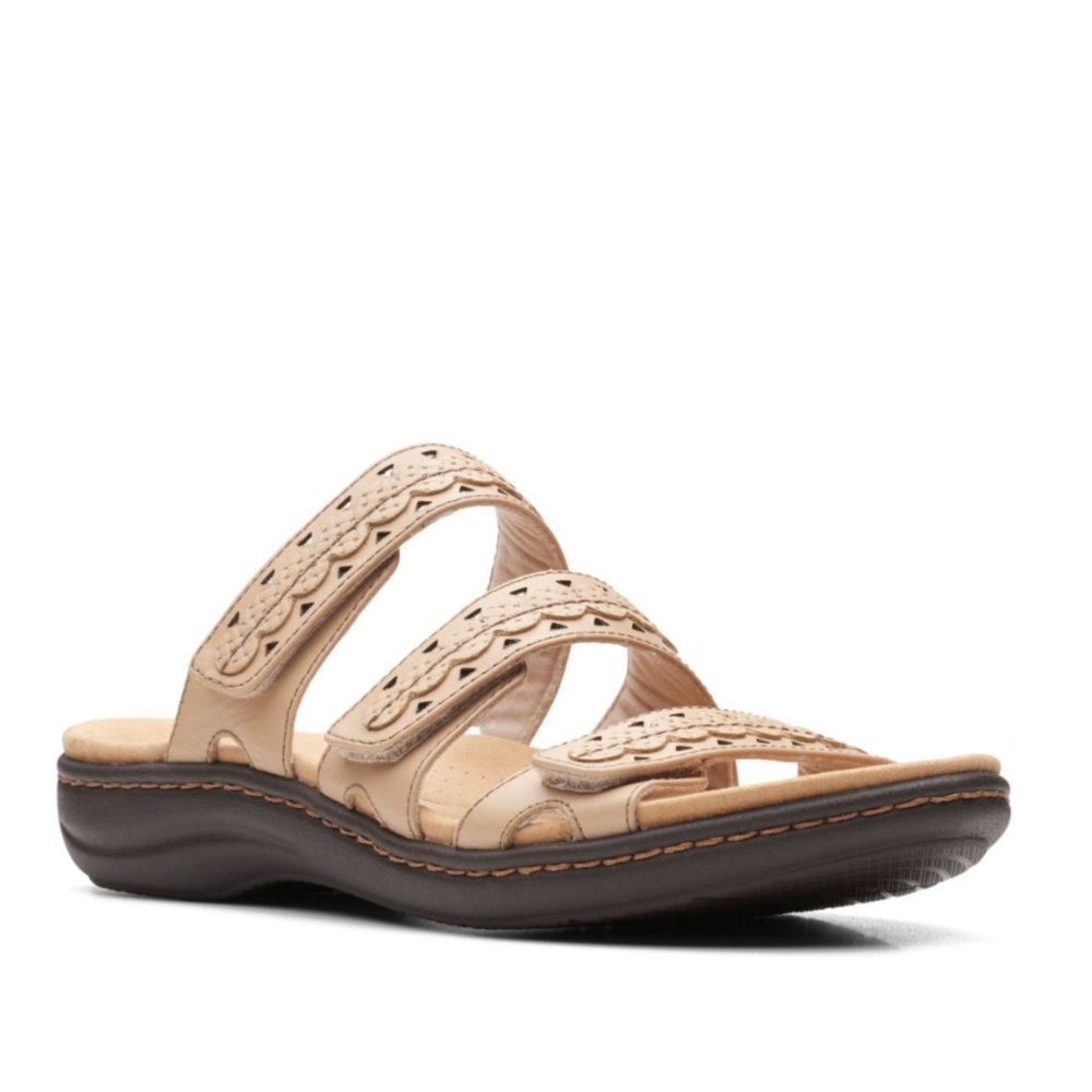 Clarks Sand Leather Strappy Sandals - Picture 1 of 7